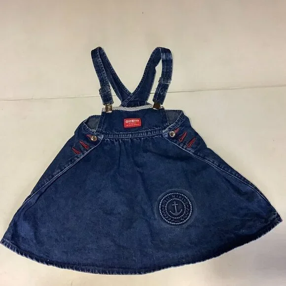 Vintage Oshkosh Denim Jean Jumper Dress Nautical Royal Marine Size 5 - Picture 2 of 11